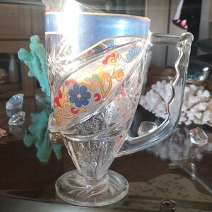 Vintage Dunbar Glass Pitcher with Floral Design
